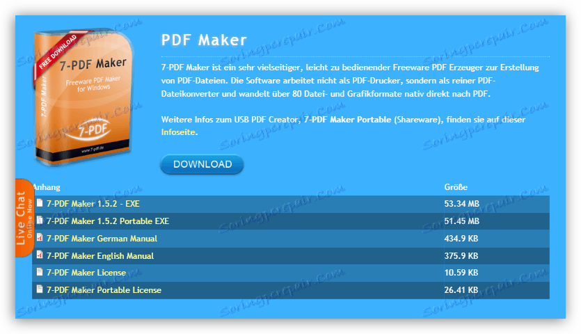 Prenos programa 7-PDF Maker s strani na uradni strani razvijalca