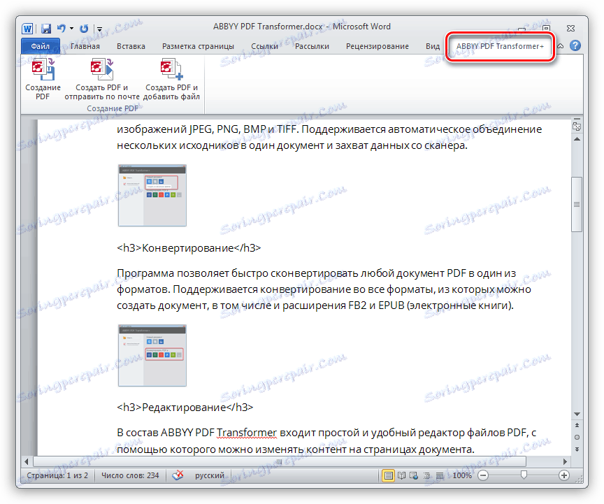 Integrace funkcí programu ABBYY PDF Transformer do aplikace Word