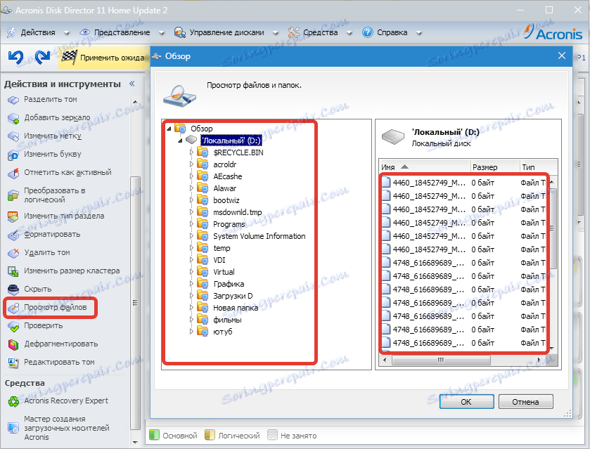 Pregledovanje datotek Acronis Disk Director