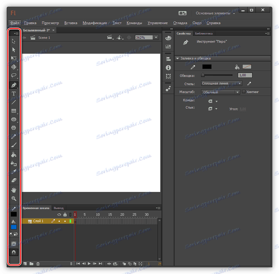 Pasek narzędzi w Adobe Flash Professional