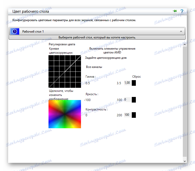 Настройките за цветен екран на контролния център на AMD Catalyst Center