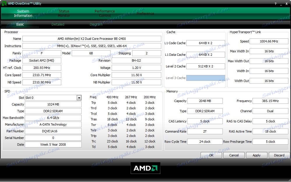Hlavné okno programu AMD OverDrive