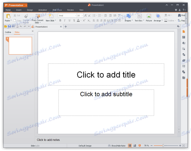 Príklad práce v prezentácii Kingsoft