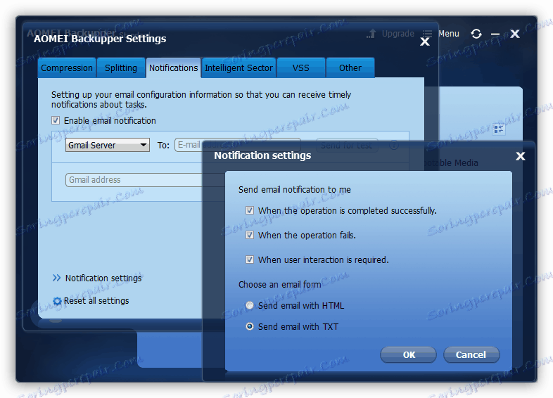 Konfiguriranje e-poštnih obvestil v standardu Aomei Backupper