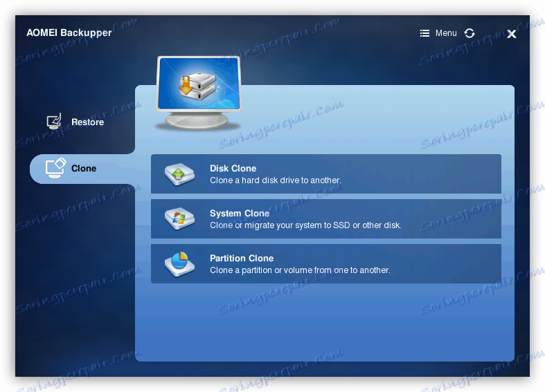 Okolje za obnovitev Lunux v Aomei Backupper Standardu