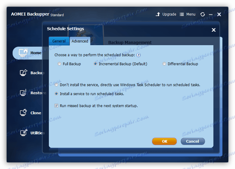 Konfiguriranje razporejevalnika opravil v standardnem standardu Aomei Backupper