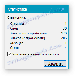 Statistika znakova u fragmentima teksta u programu Word