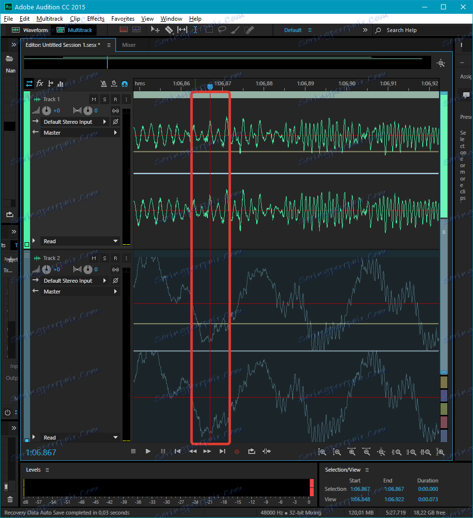 umiestnenie piesne a a-capella v Adobe Audition