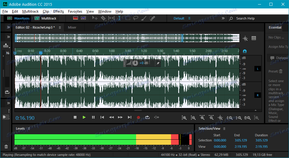 Modifikovaná krivka v programe Adobe Audition