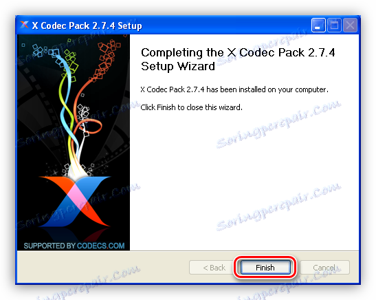 Dokončenie balíka XP Codec Pack Installer v systéme Windows XP