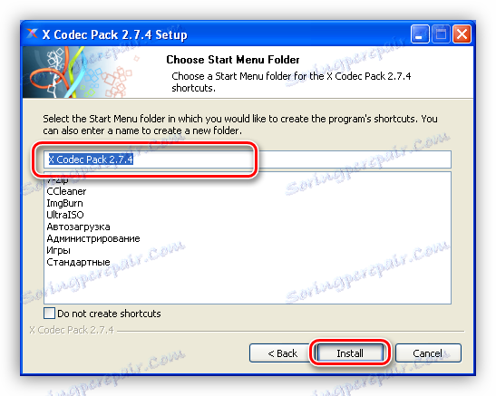 Vyberte priečinok v ponuke Štart a nainštalujte program XP Codec Pack v systéme Windows XP