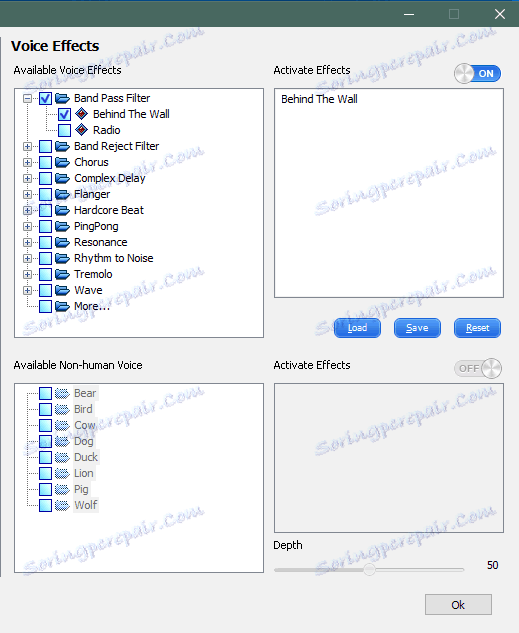 Ефекти в диалоговия прозорец на AV Voice Changer