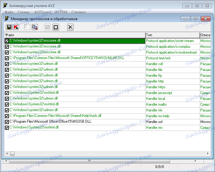 مدير البروتوكولات ومعالجات في برنامج AVZ