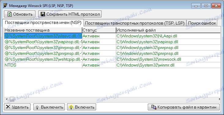 مدير Winsock SPI في برنامج AVZ