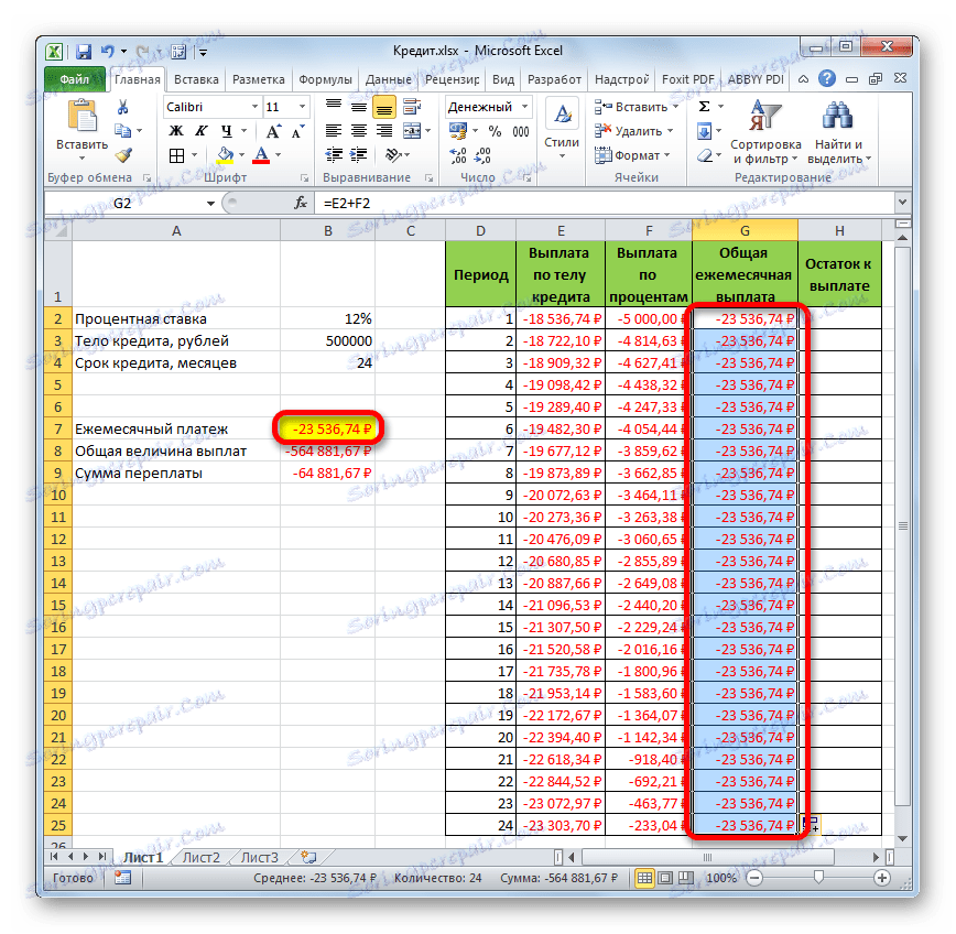 Общо месечно плащане в Microsoft Excel