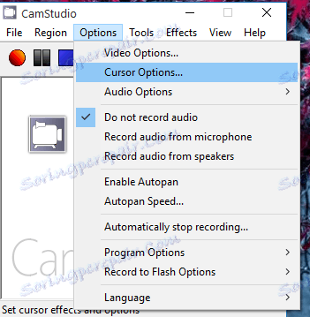 Відображення або приховування курсора миші в CamStudio
