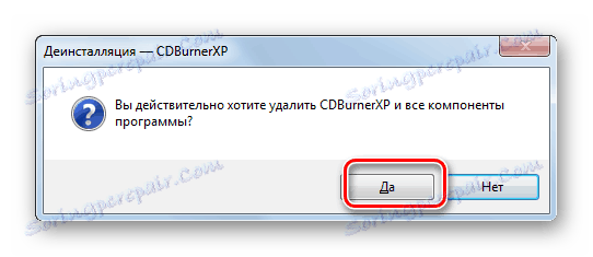 Okno pre pravidelné odinštalovanie programu CDBurnerXP v systéme Windows 7