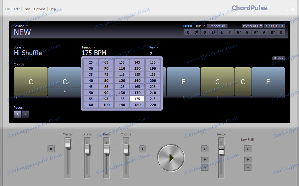 Промяна на темпото (bpm) в ChordPulse