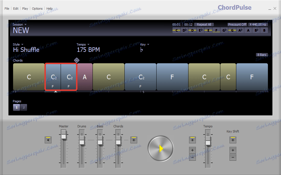 Разделяне на акордите в ChordPulse