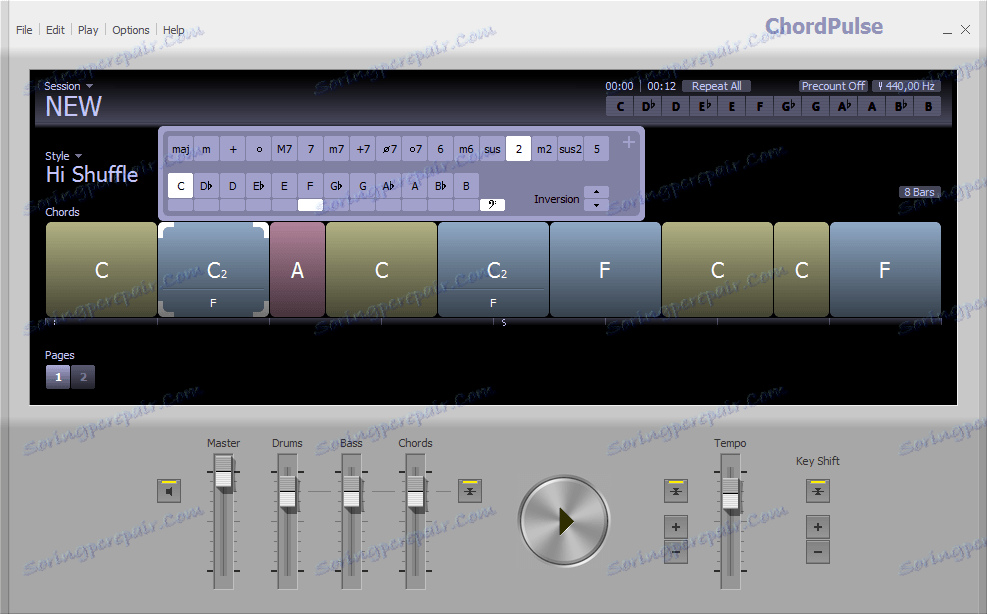 Промяна на ключа в ChordPulse