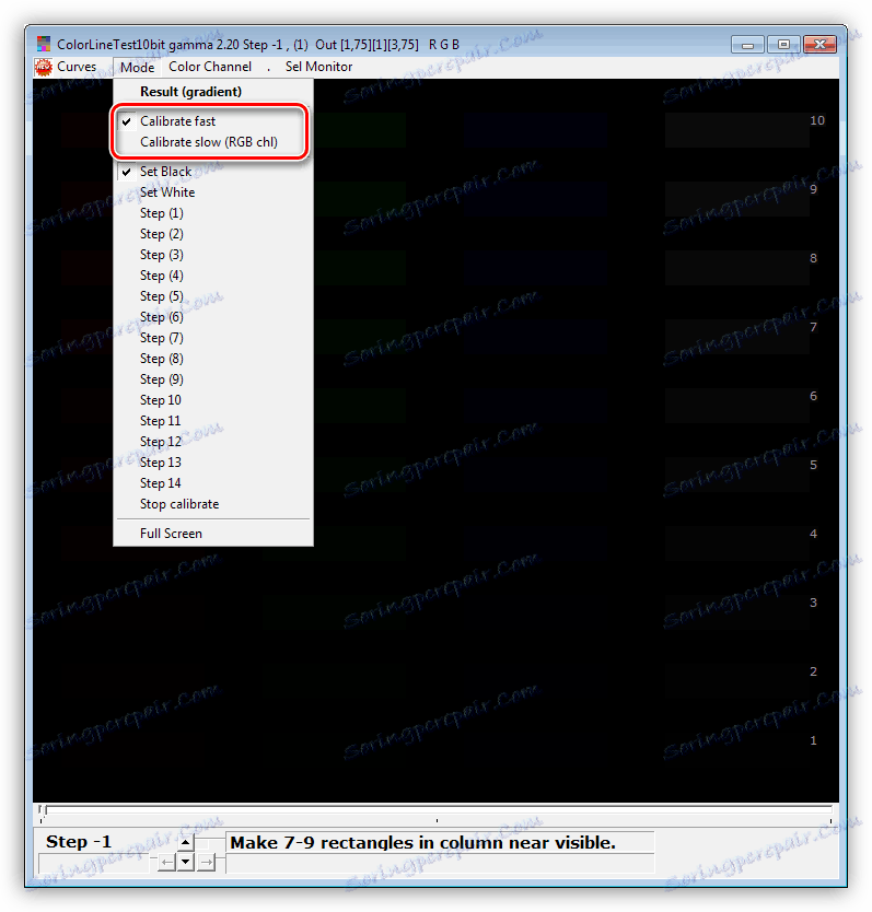 انتخاب حالت تنظیمات مانیتور در برنامه CLTest