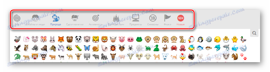 Коришћење менија са категоријама на вЕмоји сервисној веб локацији