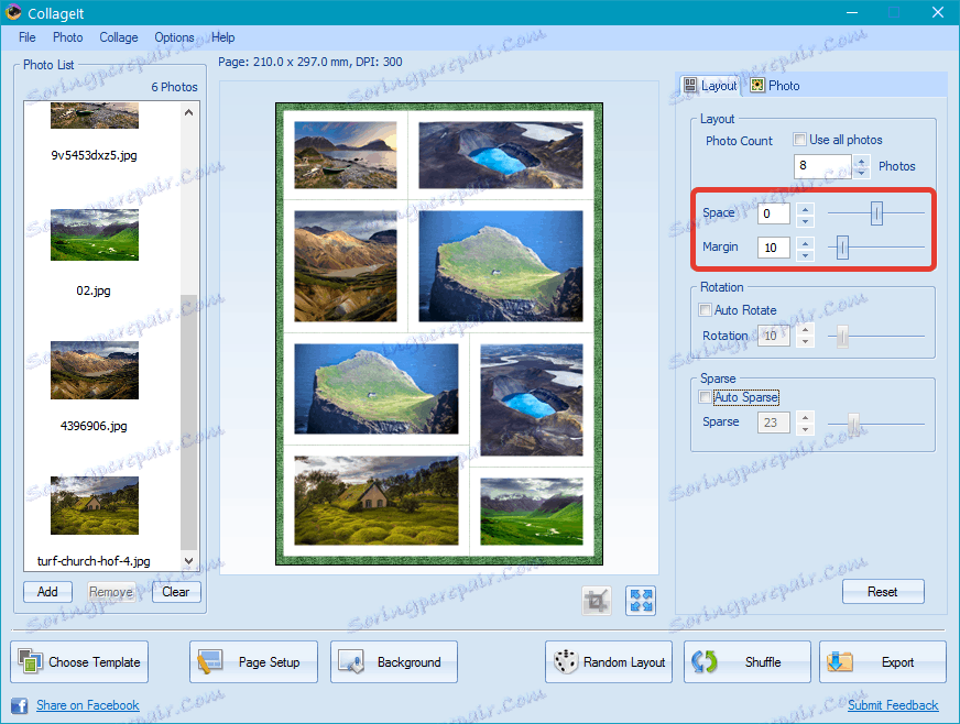 Преоразмеряване и разстояние (ръчен режим) в CollageIt