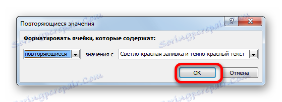 Okno pro nastavení výběru duplicitních hodnot v aplikaci Microsoft Excel