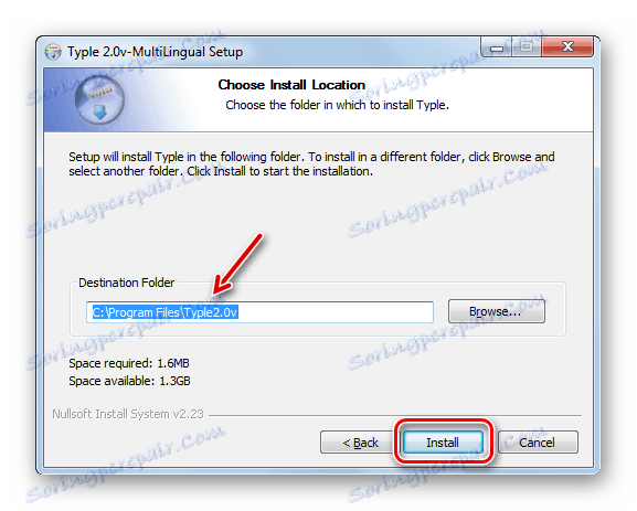 Spustenie inštalačného postupu aplikácie v Typle Setup Wizard v systéme Windows 7