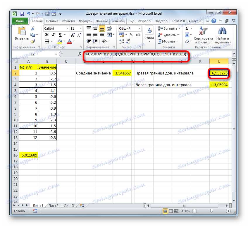 Права межа довірчого інтервалу однією формулою в Microsoft Excel