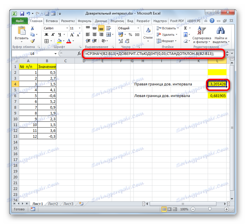 Права межа довірчого інтервалу однією формулою в програмі Microsoft Excel