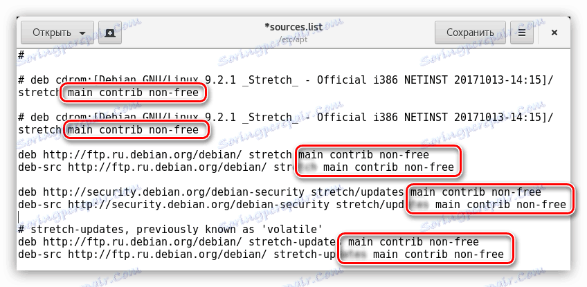nastavenie premenných v zozname zdrojov v debian