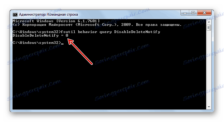 Funkcija TRIM je omogočena v ukazni vrstici v operacijskem sistemu Windows 7