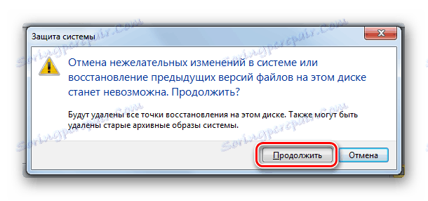 Potrditev odstranitve obnovitvenih točk v pogovornem oknu v operacijskem sistemu Windows 7