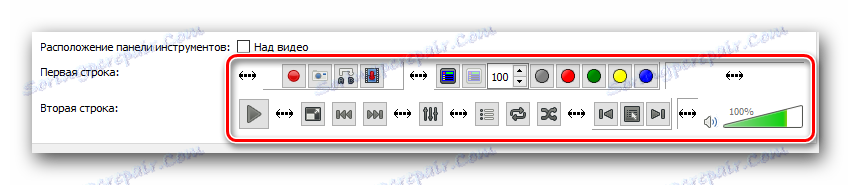 Oblasť úpravy ovládacích tlačidiel prehrávača VLC Media Player