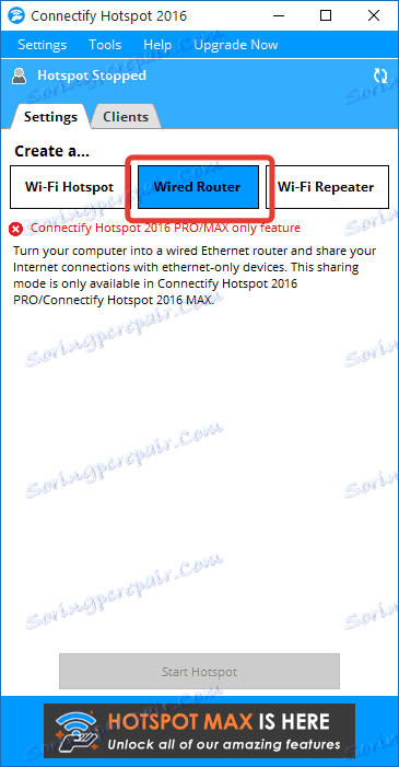 Kabelový router v Connectify