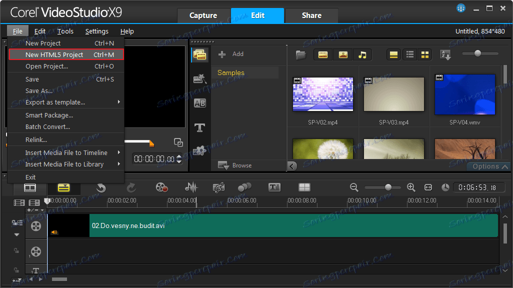 مشروع HTML5 جديد في Corel VideoStudio