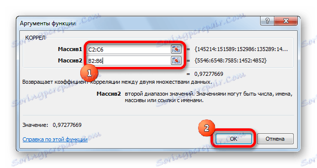 Argumenty funkcji CORREL w programie Microsoft Excel