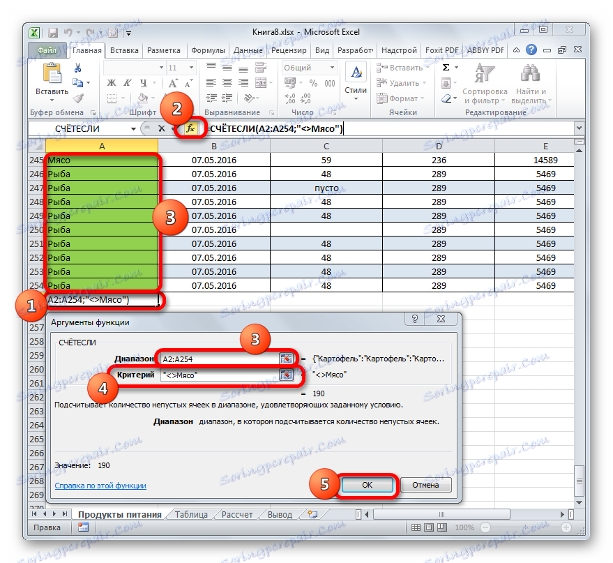 Okno argumentov funkcije COUNTIF v programu Microsoft Excel