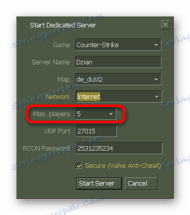 Вибір кількості гравців для настройки сервера через програму Хамачі