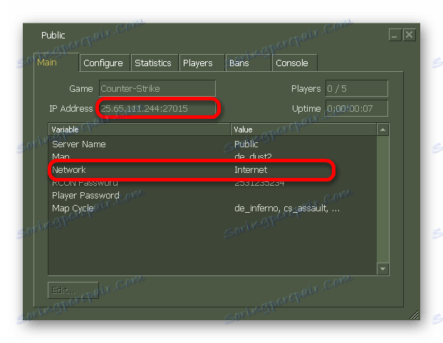 Перегляд IP і вибір мережі в сервері налаштованому через Хамачі