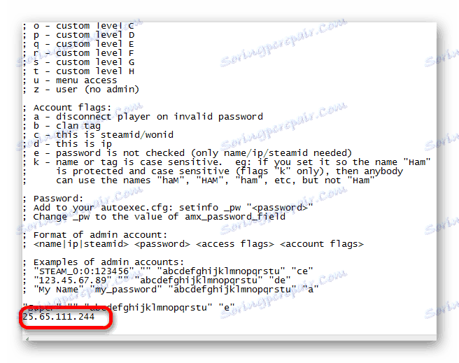 Вставити IP для настройки сервера через програму Хамачі