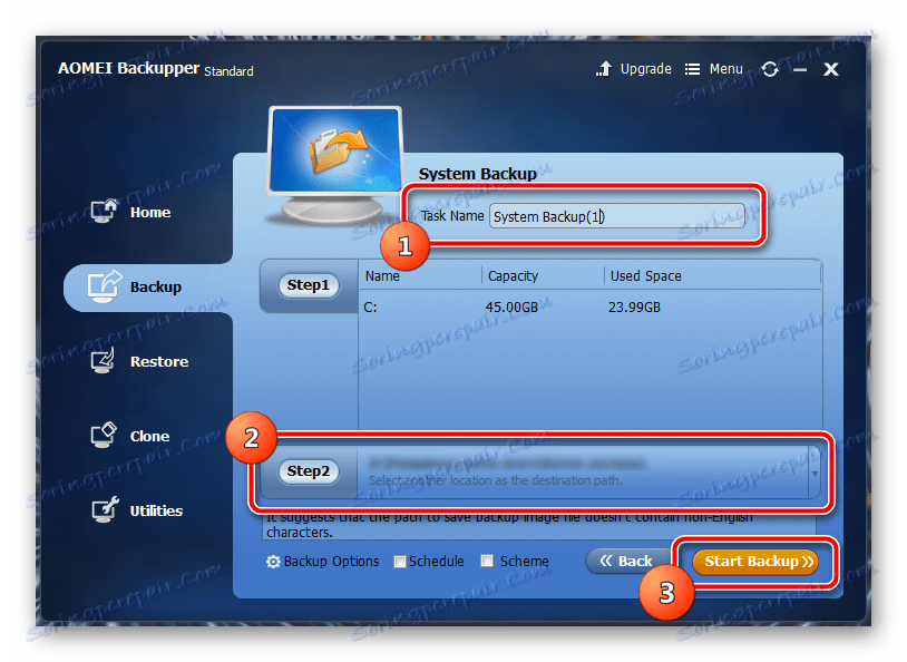 Skonfiguruj nazwę i ścieżkę kopii zapasowej w AOMEI Backupper na Windows 7