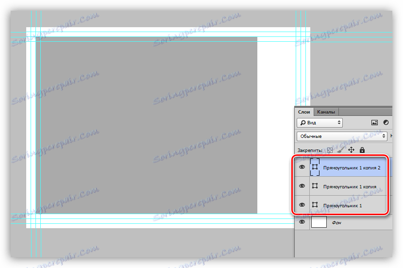 Dvě kopie obdélníku pro rozdělení pracovního prostoru na stejné části ve Photoshopu