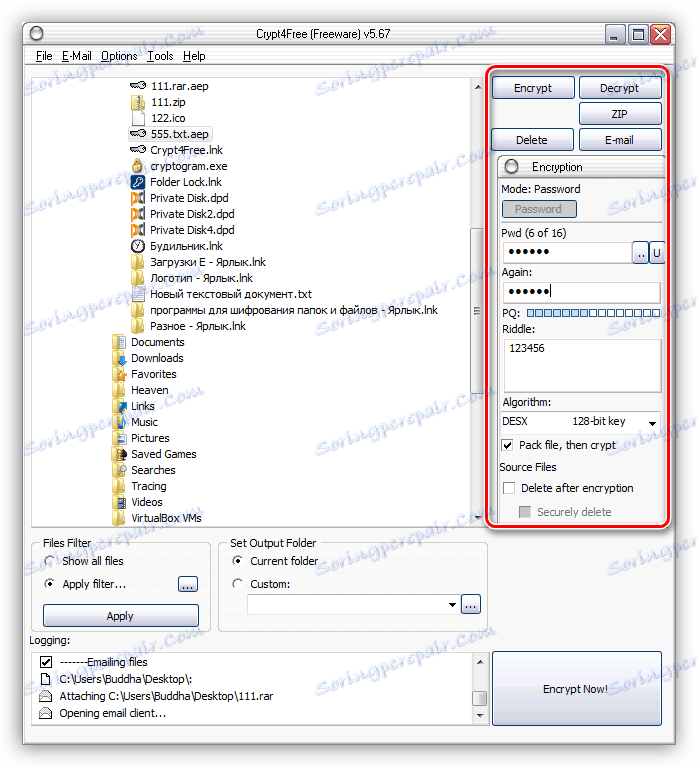 Конфигуриране на файловото криптиране в Crypt4Free