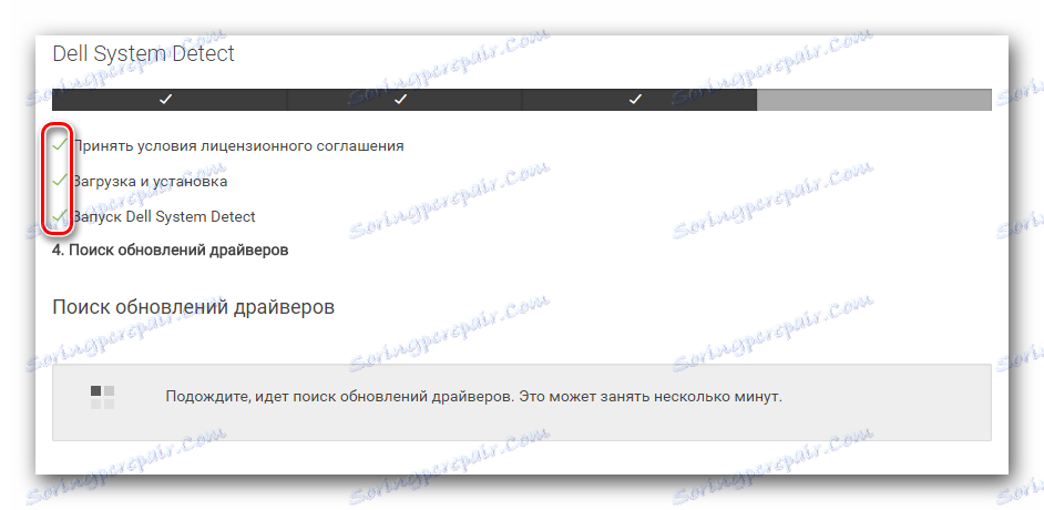 Извършени действия и процес на търсене на софтуер на сайта на Dell
