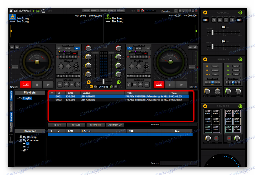 Место звучних нумера учитаних у програм, из којег је ремик компонован у ДЈ ПроМикеру