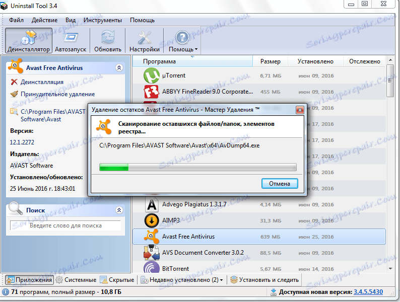 Skenovanie systému Unistall Tool pre prítomnosť súborov Avast