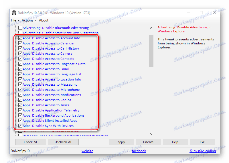 DoNotSpy10 деактивира достъпа на приложението до лични данни