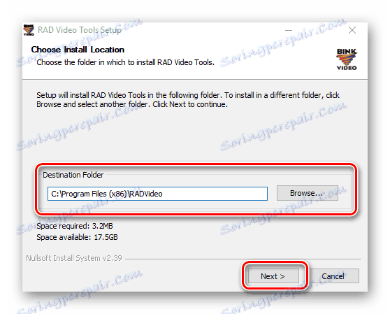 izberite namestitveno mapo RAD Video Tools